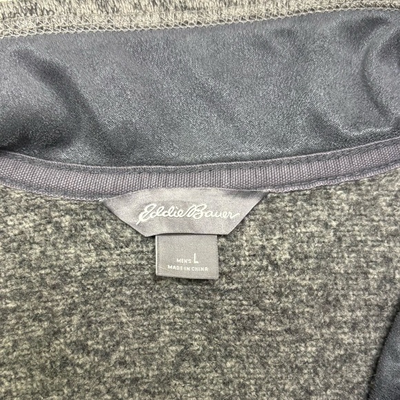 Eddie Bauer Men’s Large Quarter Zip Pullover Grey Fleece Sweater Jacket Coat Mid - Picture 4 of 9